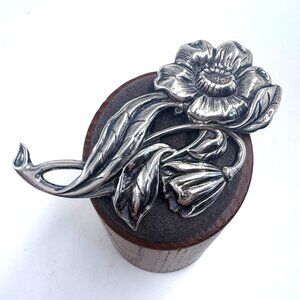 Danecraft Sterling Silver 925 Flower Ornate Floral Brooch Size 2.5" Length